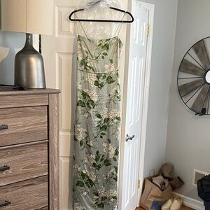 Reformation Frankie Silk Green Leaf Print Silk Top